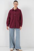 20192 Oversize Gabardin Gömlek Ceket - Bordo resmi
